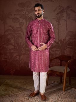 ETHNIC BAY - Men Silk Blend Maroon Printed Kurta