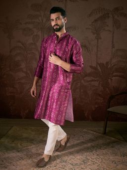 ETHNIC BAY - Men Silk Blend Purple Floral Kurta
