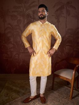 ETHNIC BAY - Men Silk Blend Yellow Printed Kurta