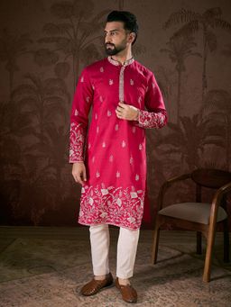 ETHNIC BAY - Men Silk Blend Pink Kurta