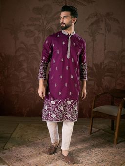 ETHNIC BAY - Men Silk Blend Purple Kurta