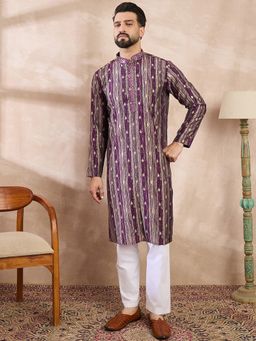 ETHNIC BAY - Men Silk Blend Purple Abstract Kurta