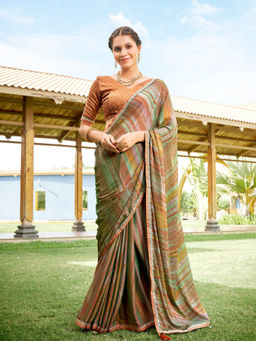 Odette - Multi-Color Stripes Printed Chiffon Saree with Unstitched Blouse (Set of 2)