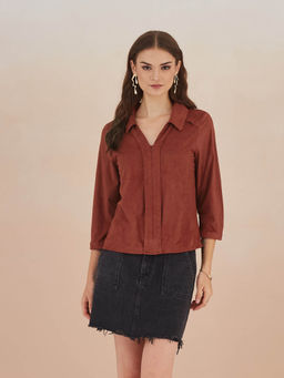 Latin Quarters - Women Rust Three Fourth Solid Shirt