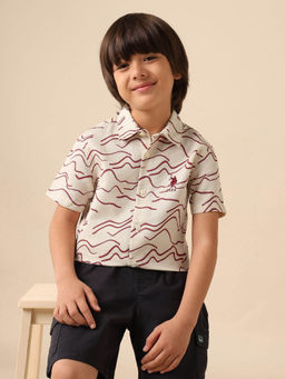 U.S. POLO ASSN. - Boys Beige Abstract Printed Pure Cotton Shirt