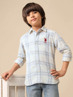 U.S. POLO ASSN. - Boys Off White Plaid Checked Corduroy Shirt