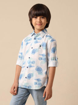 U.S. POLO ASSN. - Boys Blue Printed Satin Shirt