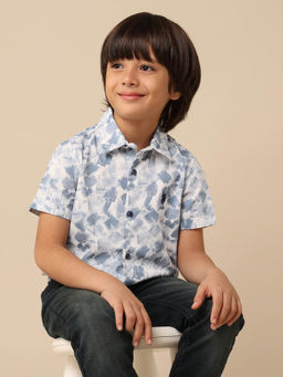 U.S. POLO ASSN. - Boys Blue Abstract Printed Satin Shirt