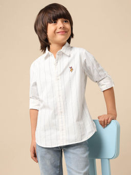 U.S. POLO ASSN. - Boys White Vertical Striped Regular Fit Shirt