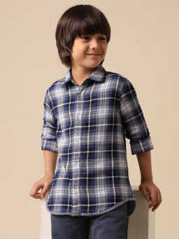 U.S. POLO ASSN. - Boys Blue Checks Printed Regular Fit Shirt
