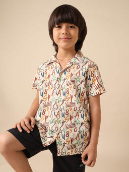 U.S. POLO ASSN. - Boys Off White Typography Printed Cuban Shirt