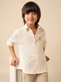 U.S. POLO ASSN. - Boys Off White Printed Pure Cotton Shirt