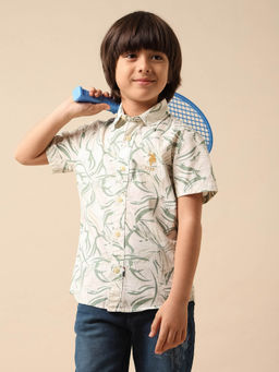 U.S. POLO ASSN. - Boys Green Abstract Printed Pure Cotton Shirt