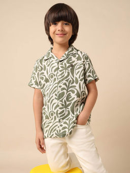 U.S. POLO ASSN. - Boys Green Abstract Printed Cuban Shirt