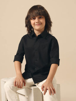 U.S. POLO ASSN. - Boys Black Textured Pure Cotton Shirt