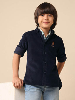U.S. POLO ASSN. - Boys Navy Blue Solid Pure Cotton Shirt