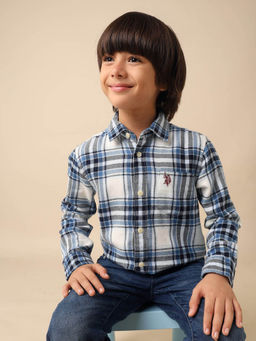 U.S. POLO ASSN. - Boys Blue Tartan Checked Twill Shirt