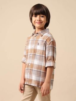U.S. POLO ASSN. - Boys Brown Checks Printed Regular Fit Shirt