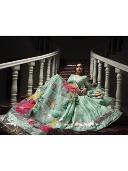 POMCHA - Taffeta Silk Mint Green Lehenga (Set of 3)