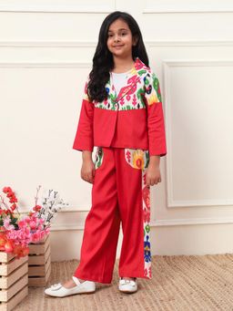 Bugandbees - Girls Magenta Linen Full Sleeves Blazer and Pant Co-Ord set