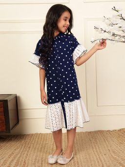 Bugandbees - Girls Navy Blue Rayon Half Sleeves Dress
