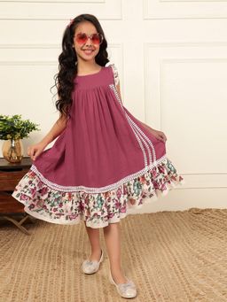 Bugandbees - Girls Pink Cotton Cap Sleeves Dress