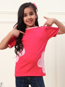 Bugandbees - Girls Pink Knitted Half Sleeves T-Shirt