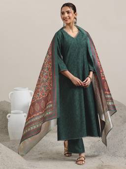 Libas - Green Floral Printed Kurta with Pant and Dupatta