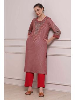 Biba - Red Polyester Straight Printed Kurta