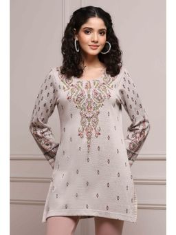Biba - Off White Cotton Blend Regular Kurti
