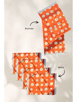 Freedom Tree - Celestial Sky Amber Orange Cotton Table Mats & Runner (Set Of 5)