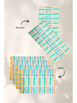 Freedom Tree - Geo Block Celadon Cotton Table Mats & Runner (Set Of 5)