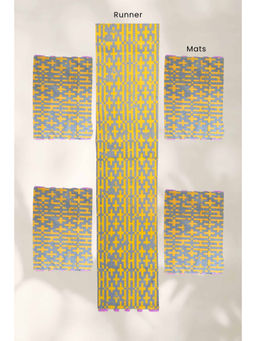 Freedom Tree - Gyarmati Grey Yellow Cotton Table Mats & Runner (Set Of 5)