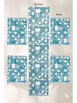Freedom Tree - Sativa Teal Balance Cotton Table Mats & Runner (Set Of 5)
