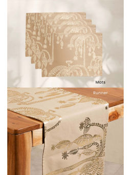 Freedom Tree - Toddy Palm Gold Cotton Canvas Table Mats & Runner (Set Of 5)