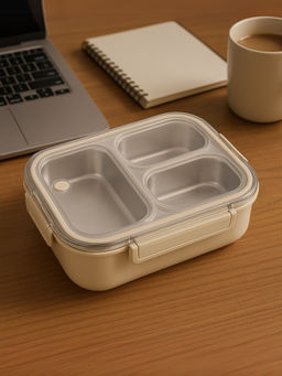 YELONA - Beige Lunch Box 850Ml With 3 Compartments