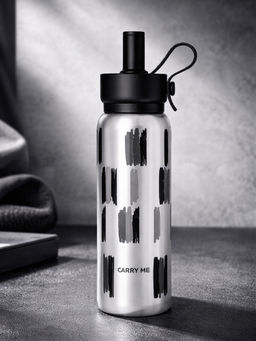 Little Surprise Box - Shiny Black Jumbo Straw Series Stainless Steel Water Bottle For Kids,700 Ml