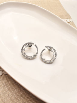 Peach Tassels - White Stud Earrings with Clear Gemstones Earrings