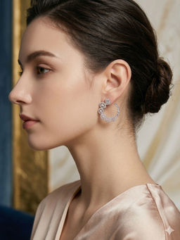 Peach Tassels - White Stud Earrings with Stones Intricate Designs