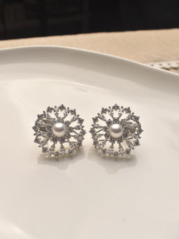 Peach Tassels - Pair Of Silver Earrings with Pearl Centers Earrings
