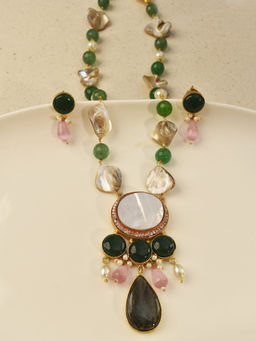 Peach Tassels - Multi-Color Long Pearl and Beads Jewellery Set