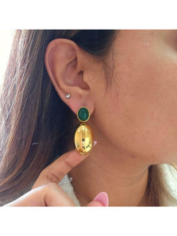 TAAHIRA JEWELLERY - 18K Gold Plated Haven Emerald Stone Earrings Anti-Tarnish and Waterproof
