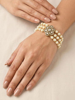 Peach Tassels - Pearl Bracelet with Decorative Kundan Stylish Bracelets