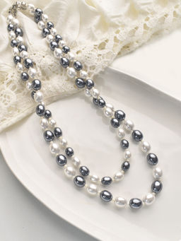 Peach Tassels - Black and White Beaded Two-Line Beaded Necklace for Women