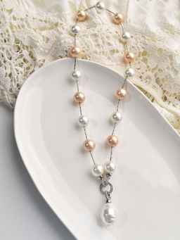 Peach Tassels - Beads Necklace with Pendant Long Beads Necklace