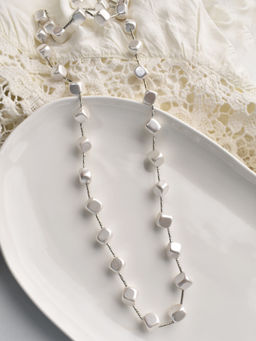 Peach Tassels - Square Shaped White Beads Necklace Long Beads for Women