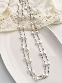 Peach Tassels - Pearl Necklace White Pearl Necklace