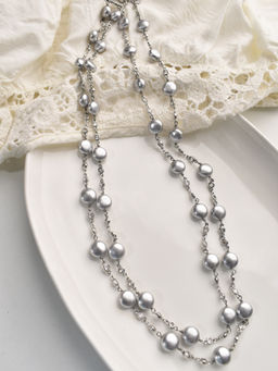 Peach Tassels - Grey Beads Moti Long Beads Necklace