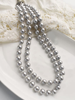 Peach Tassels - Gray Colour Necklace Two Line Beads Necklace