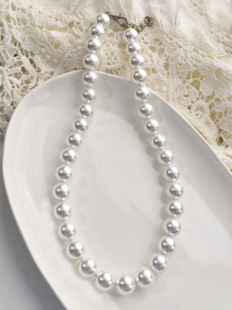 Peach Tassels - White Beads Necklace Single Line Necklace